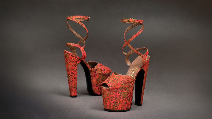 orange silk platforms with straps